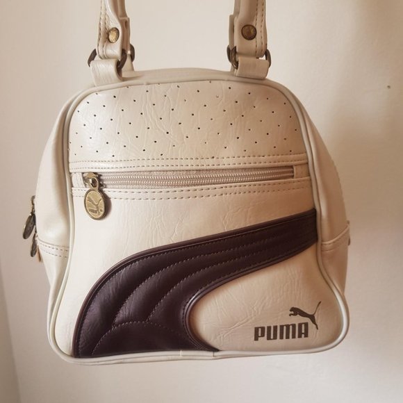 Vintage Puma Vinyl Mini Handbag Retro Bowling Bag Faux Leather Womens - Picture 4 of 8